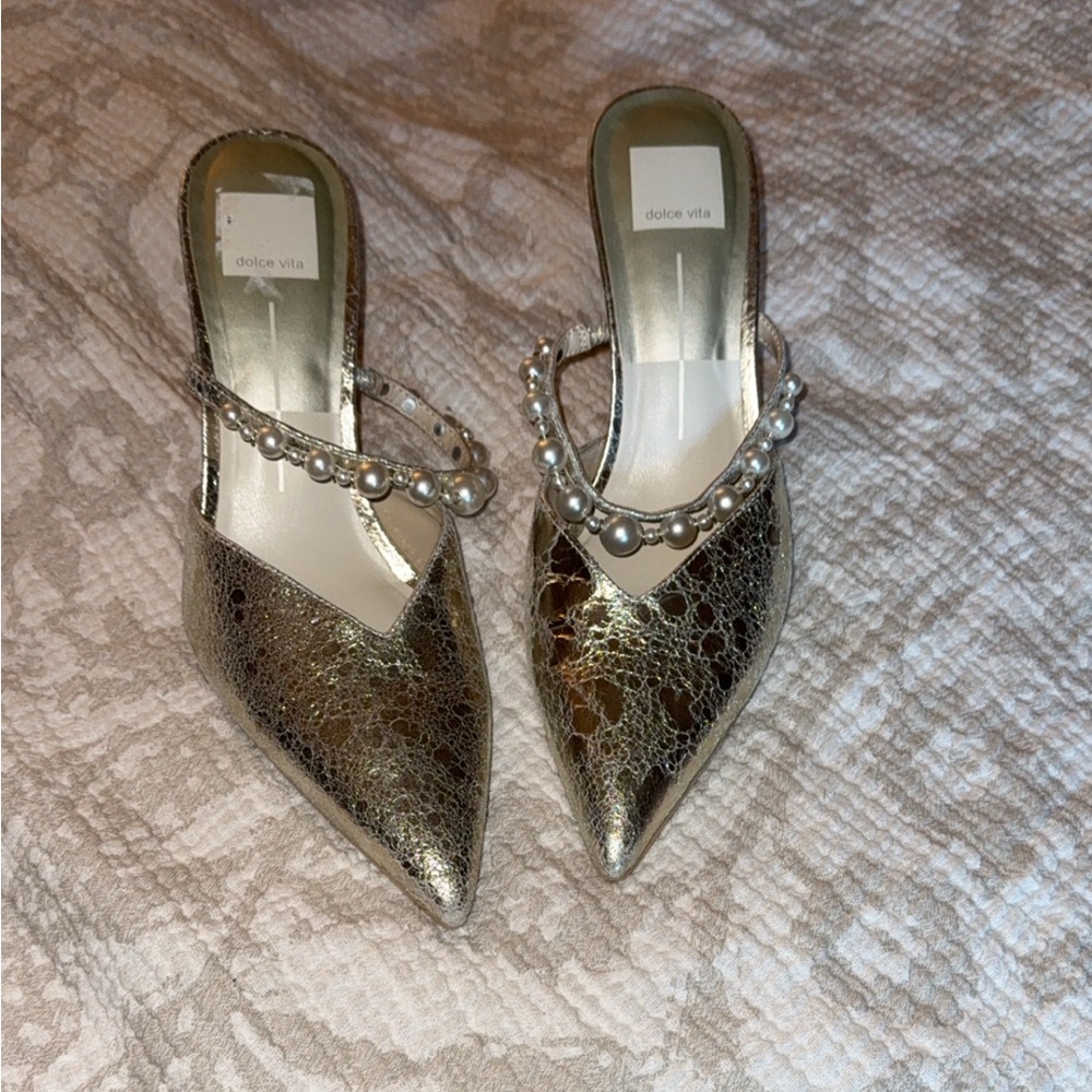 Dolce Vita Metallic Heels with Pearl Accents